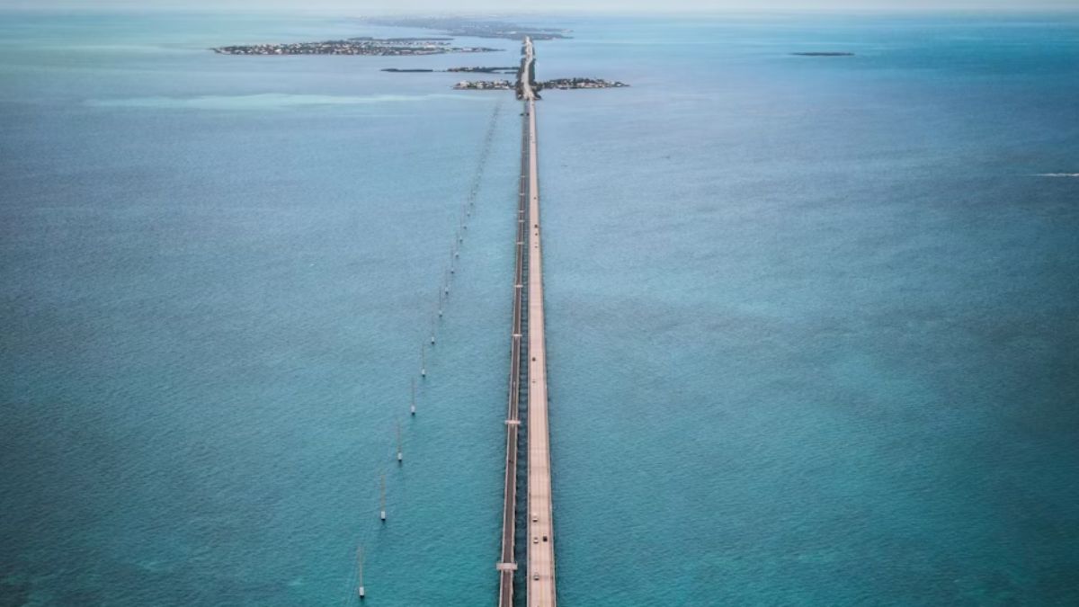 Aerial view of the Seven Mile Bridge in the Florida Keys