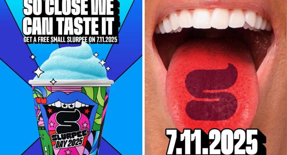 Free Slurpee Day 2025 promotion with Slurpee cup and tongue tattoo