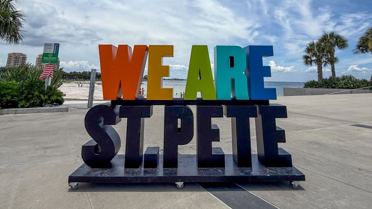Colorful “WE ARE ST. PETE” sign at St. Petersburg beachfront promenade