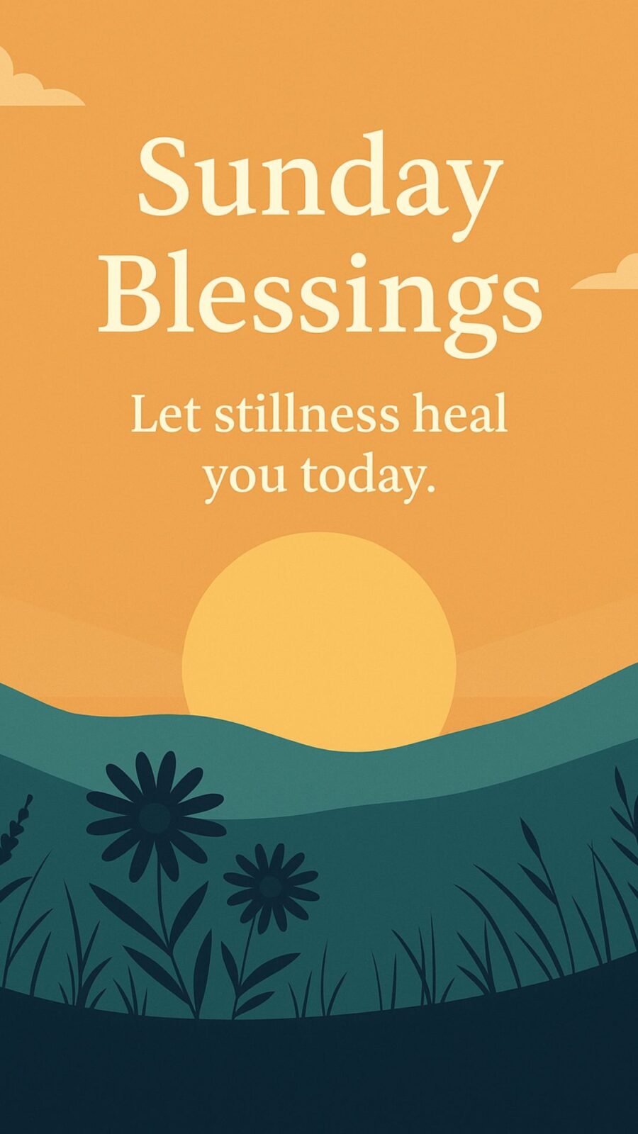 Sunday Blessings vertical image with sunrise and floral silhouette