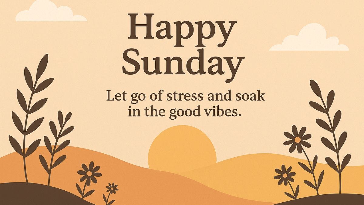 Happy Sunday image with uplifting quote and golden sunrise
