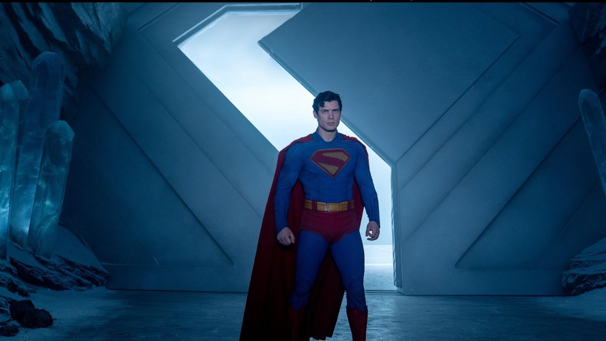 David Corenswet as Superman standing in the Fortress of Solitude