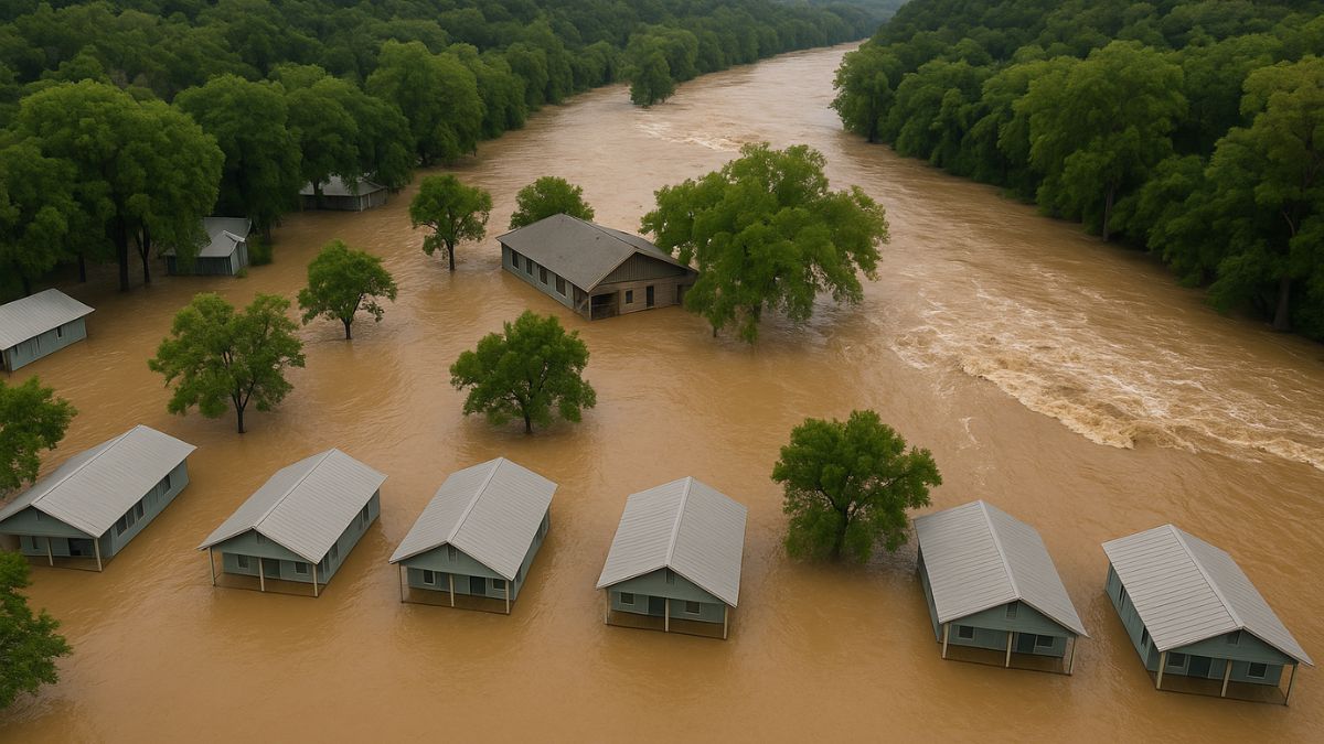 Flood damage at Camp Mystic in Kerr County, Texas after deadly flash flood