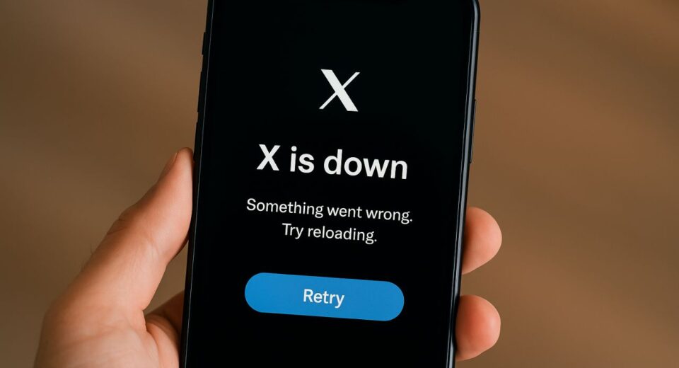 Mobile user facing a blank screen on the X app during the July 2, 2025 outage
