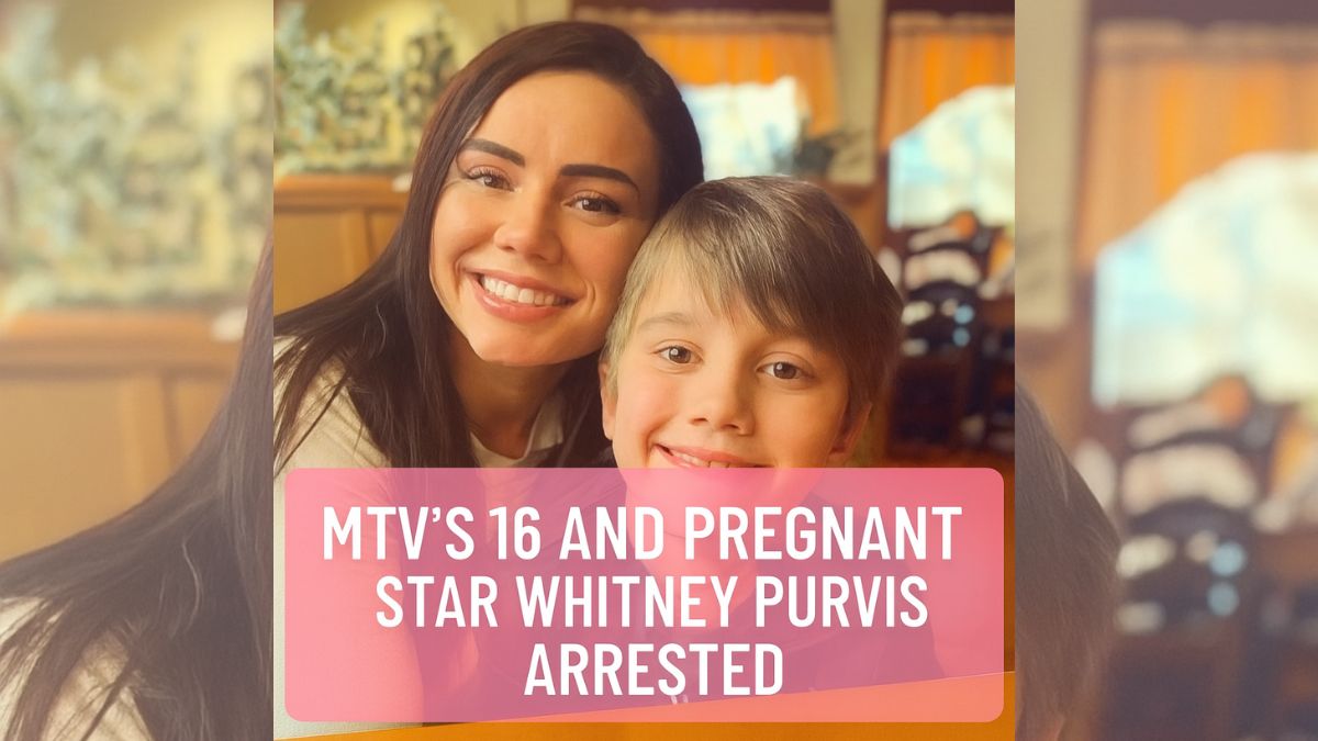 Whitney Purvis smiling with her teenage son, overlaid with arrest news
