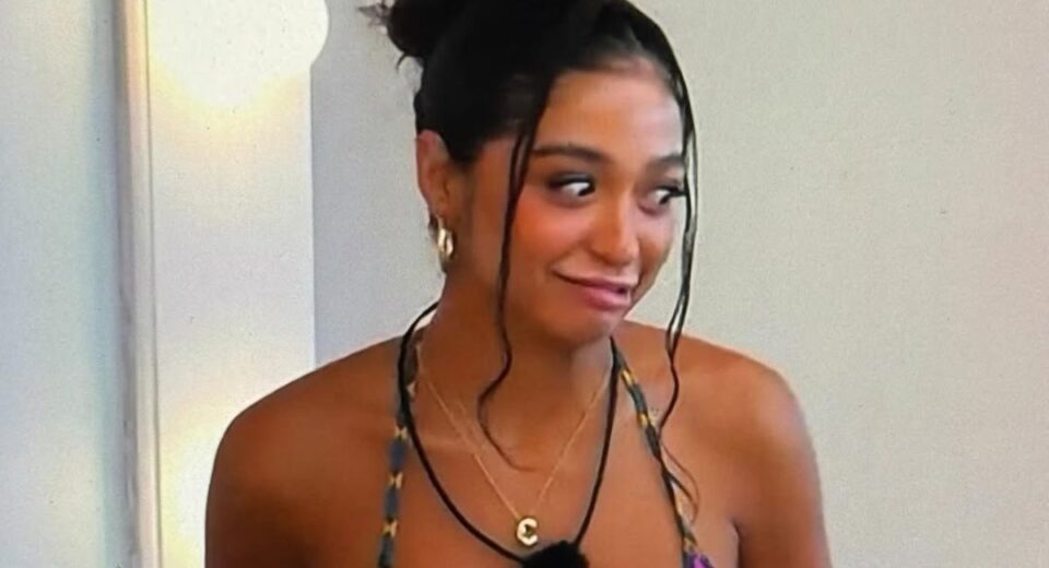 Cierra Ortega reacts inside the Love Island USA villa before her exit