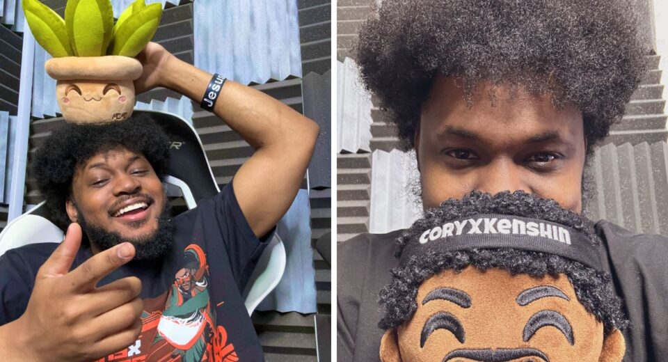 CoryxKenshin smiling and posing with plush toys, amid controversy over viral TikTok allegations