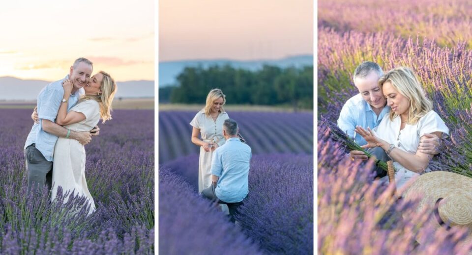 Jacqui Heinrich and Rep. Brian Fitzpatrick during their engagement in a lavender field in France