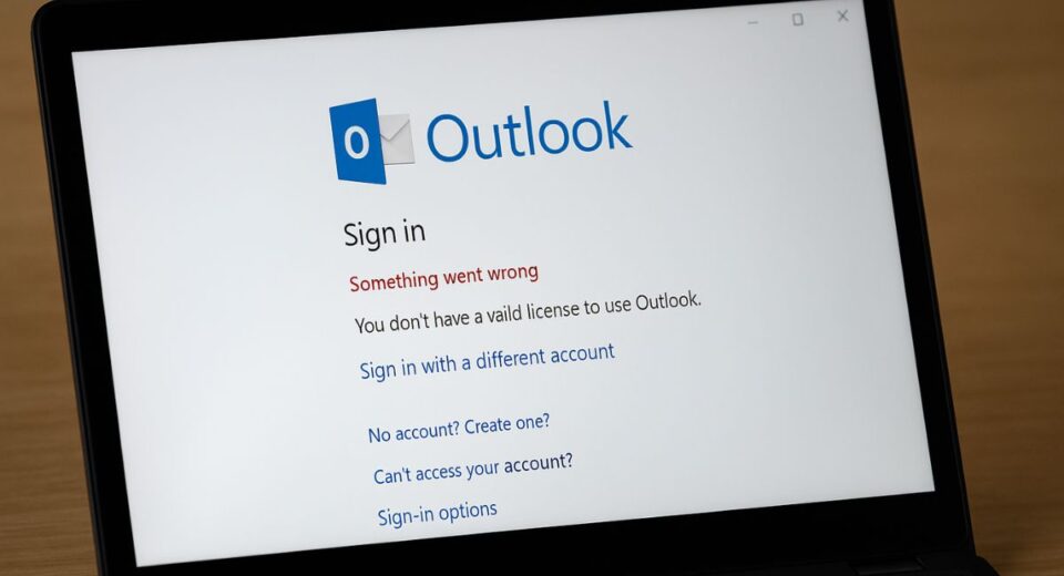 Microsoft Outlook login error screen on a user’s device