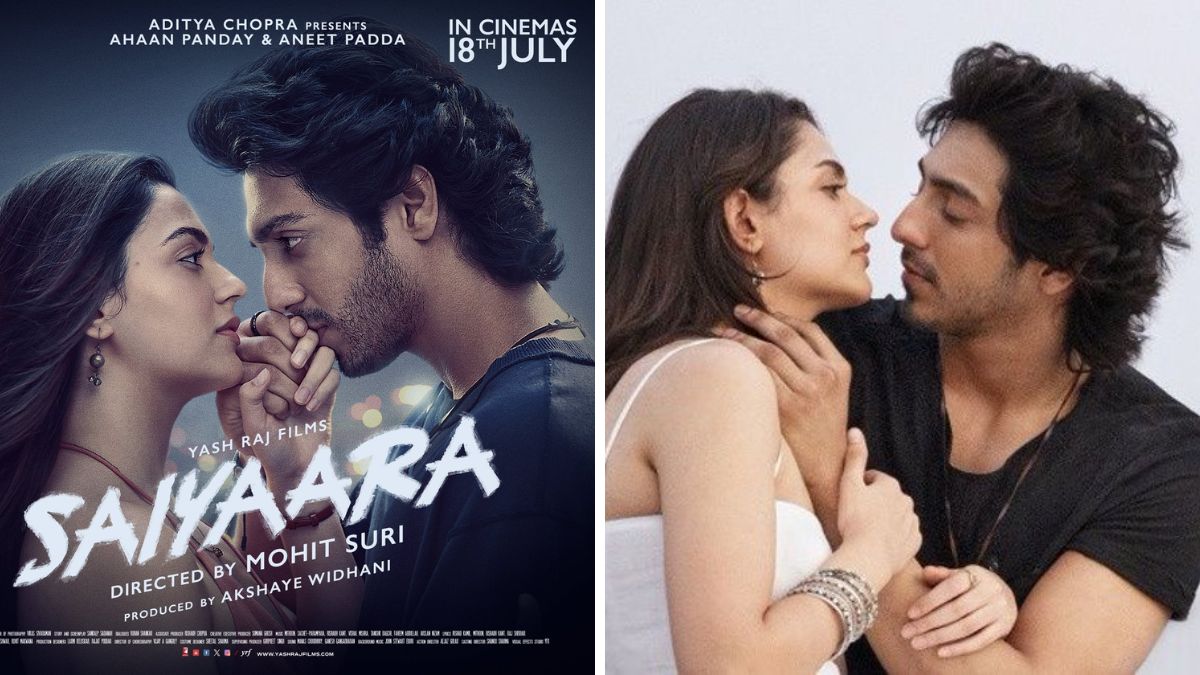 Ahaan Panday and Aneet Padda in romantic scenes from the film Saiyaara