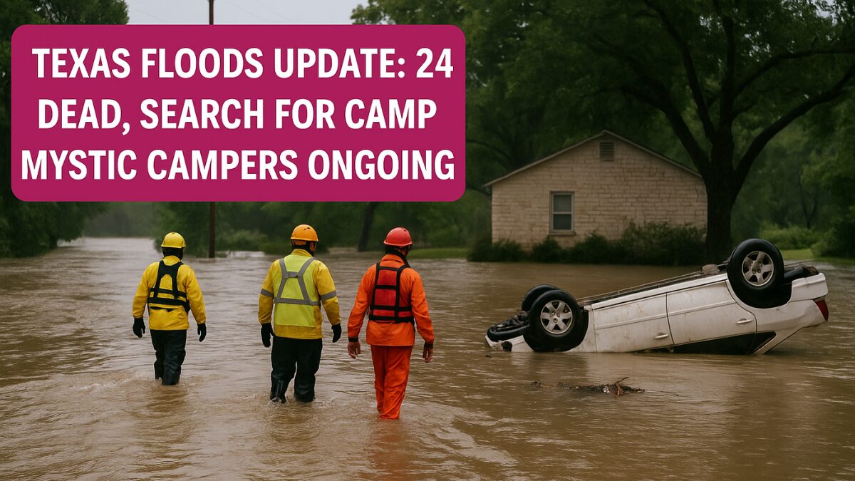 Rescue workers search flooded streets in Kerr County, Texas, after flash floods