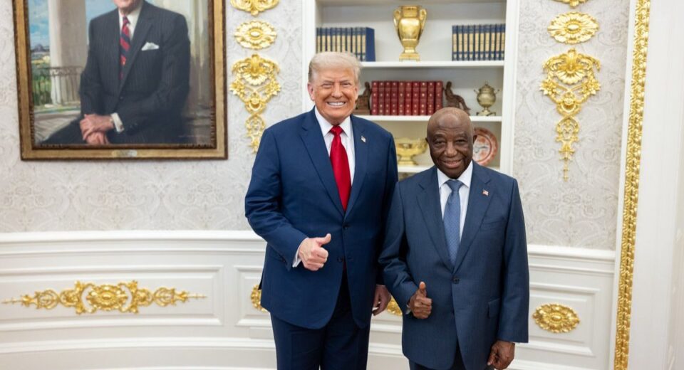 President Donald Trump and Liberian President Joseph Boakai pose together in Washington