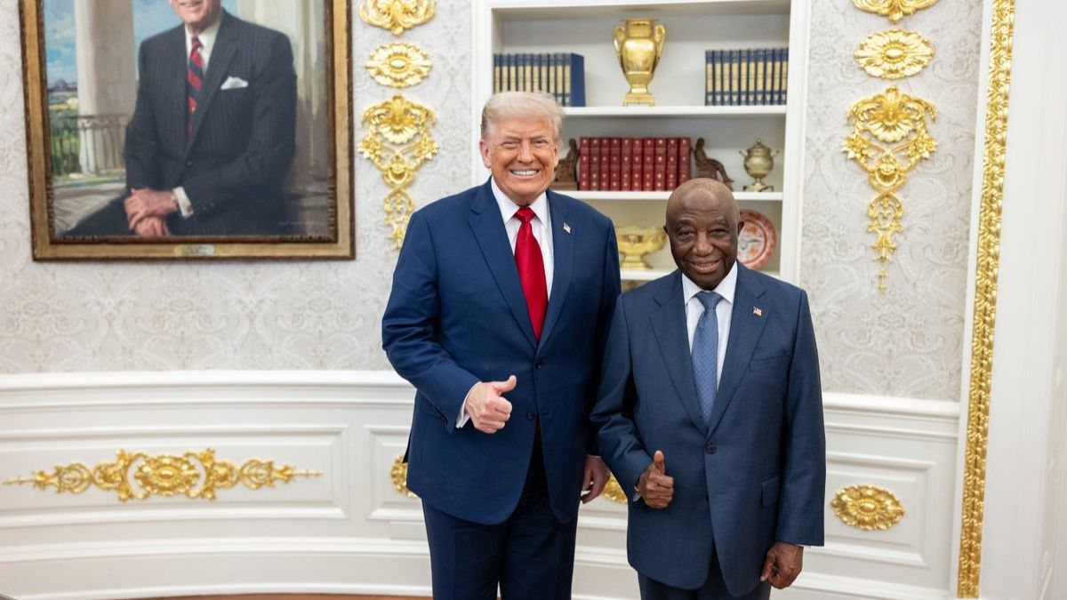 President Donald Trump and Liberian President Joseph Boakai pose together in Washington