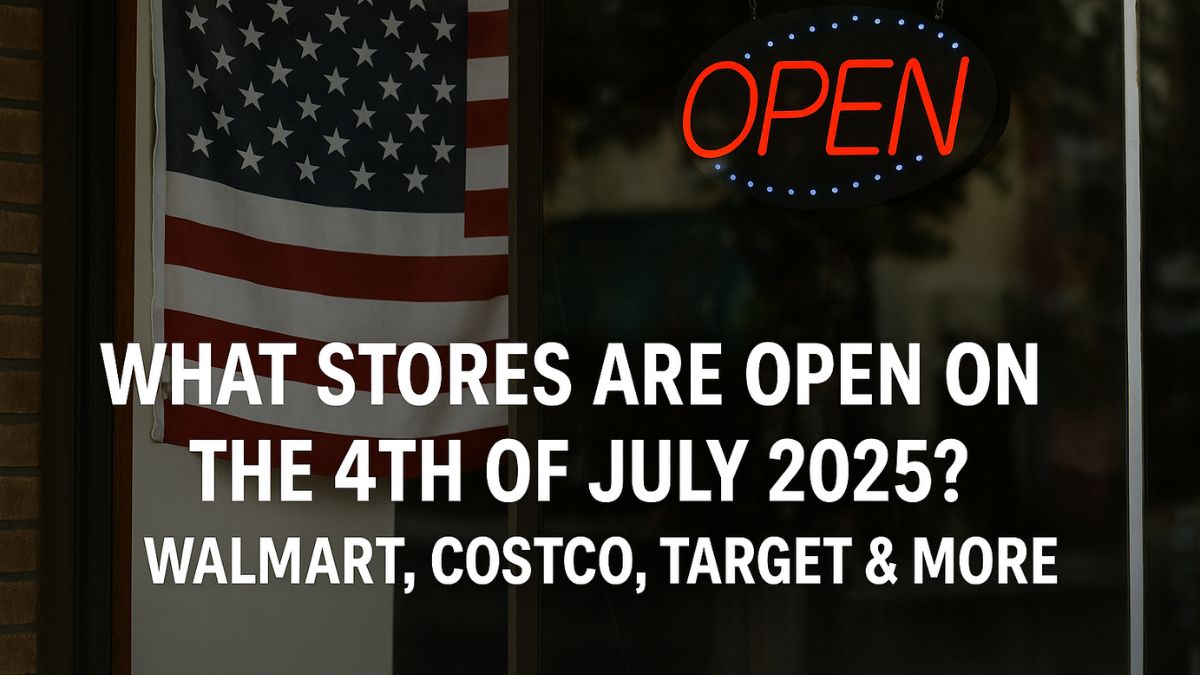Open store sign with American flag for 4th of July shopping